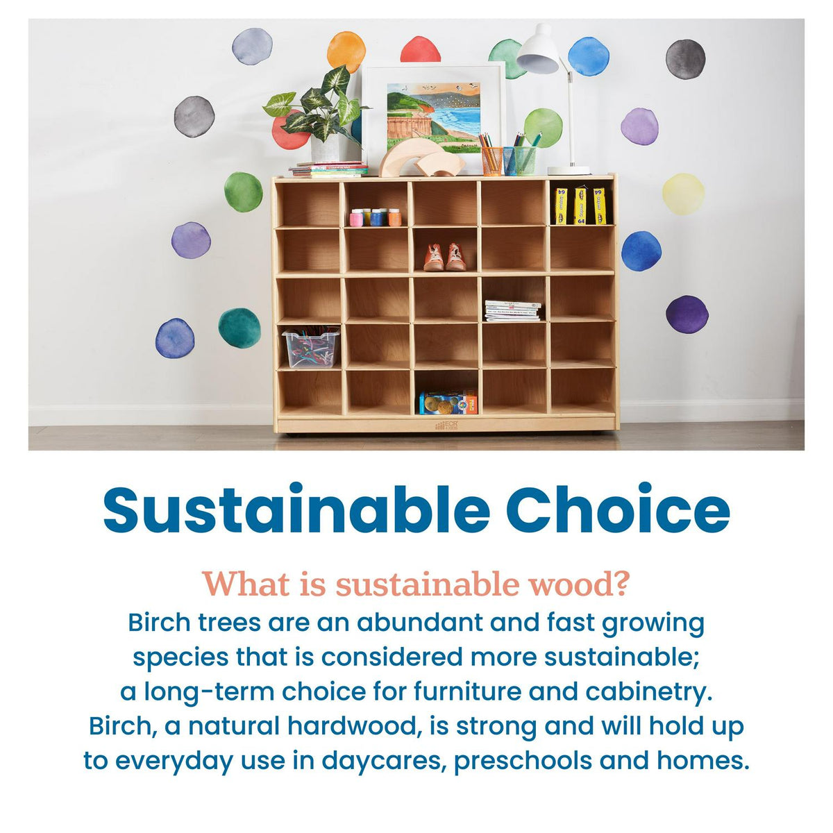 ECR4Kids 25 Cubby Mobile Tray Storage Cabinet. 5×5. Natural