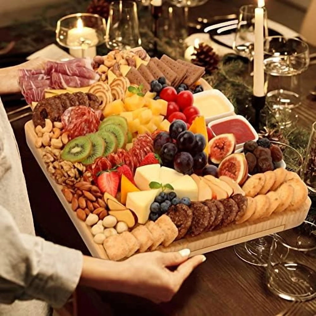Charcuterie Board Set - Cheese Board with 2 Drawers, Bamboo Cheese Tray Serving Board - Unique Mothers Day Gifts, Wedding, Housewarming, Birthday Gifts