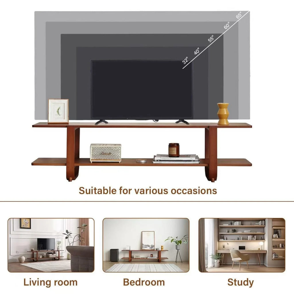 Bamboo TV Stand for Up to 65 Inch, Mid Century Modern Entertainment Center with 2-Tier Open Shelves, Storage Media Console Table for Living Room, Bedroom, Walnut