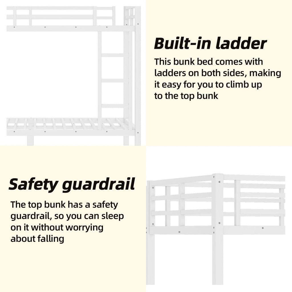 Miniyam Full over Full Metal Bunk Bed Frame with Dual Guardrails and Ladders, Heavy-Duty Quiet Design, Black