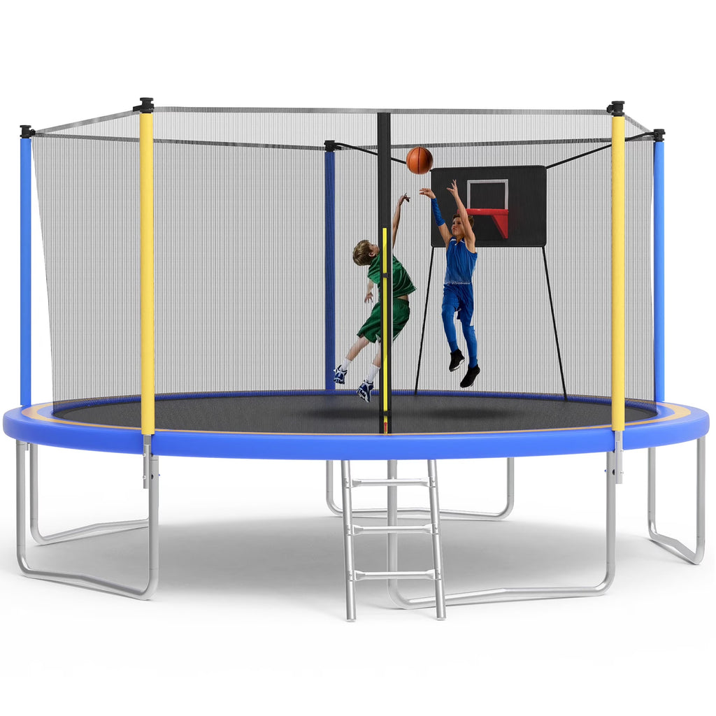SHINPT 14ft Trampoline for Kids, Outdoor Trampoline with Net, Big Trampoline with Basketball Hoop and Ladder, Heavy Duty Trampoline with No-gap Design, Backyard Trampolines for Adult