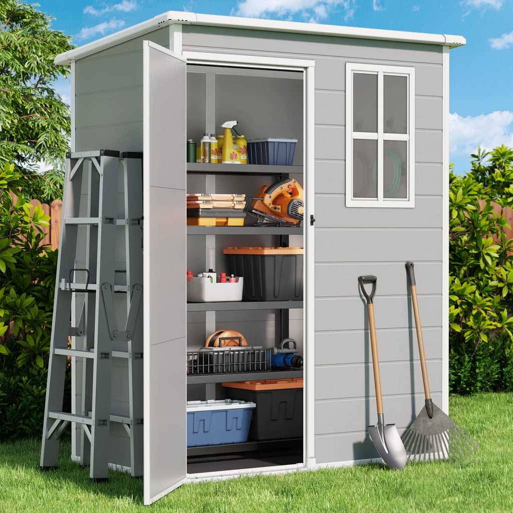5' x 3' Outdoor Storage Shed, Lofka Resin Outdoor Storage Cabinet with Double Lockable Doors, Waterproof Tool Shed, Gray