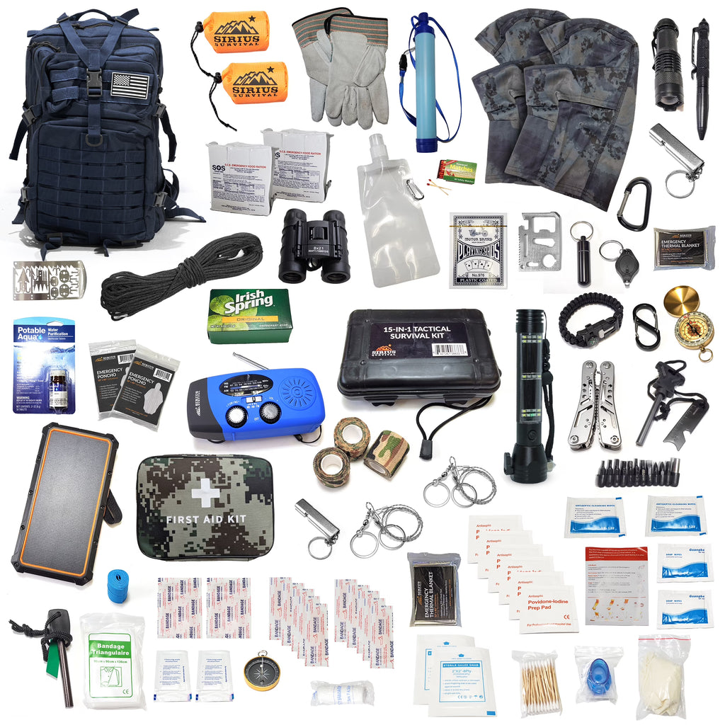 Pre-Packed Emergency Survival Kit/Bug Out Bag for 2 - Over 175 Total Pieces of Disaster Preparedness Supplies for Hurricanes, Floods, Earth Quakes & Other Disasters, Black