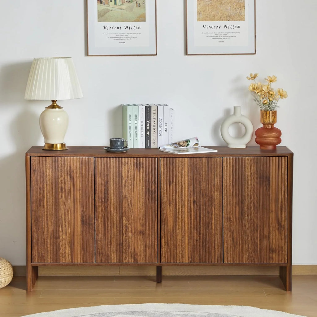 Wirrytor Sideboard Storage Cabinet with Doors and Shelves, Buffet Cabinet with Storage, Credenza Storage Cabinet for Kitchen, Wooden Fluted Cabinet, Under TV Cabinet with Storage - Black