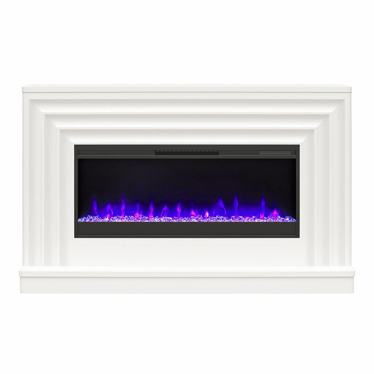 CosmoLiving by Cosmopolitan Rene Electric Fireplace Mantel 65" TV Stand with Multi-Color Flame and Crystal Ember Bed, Black