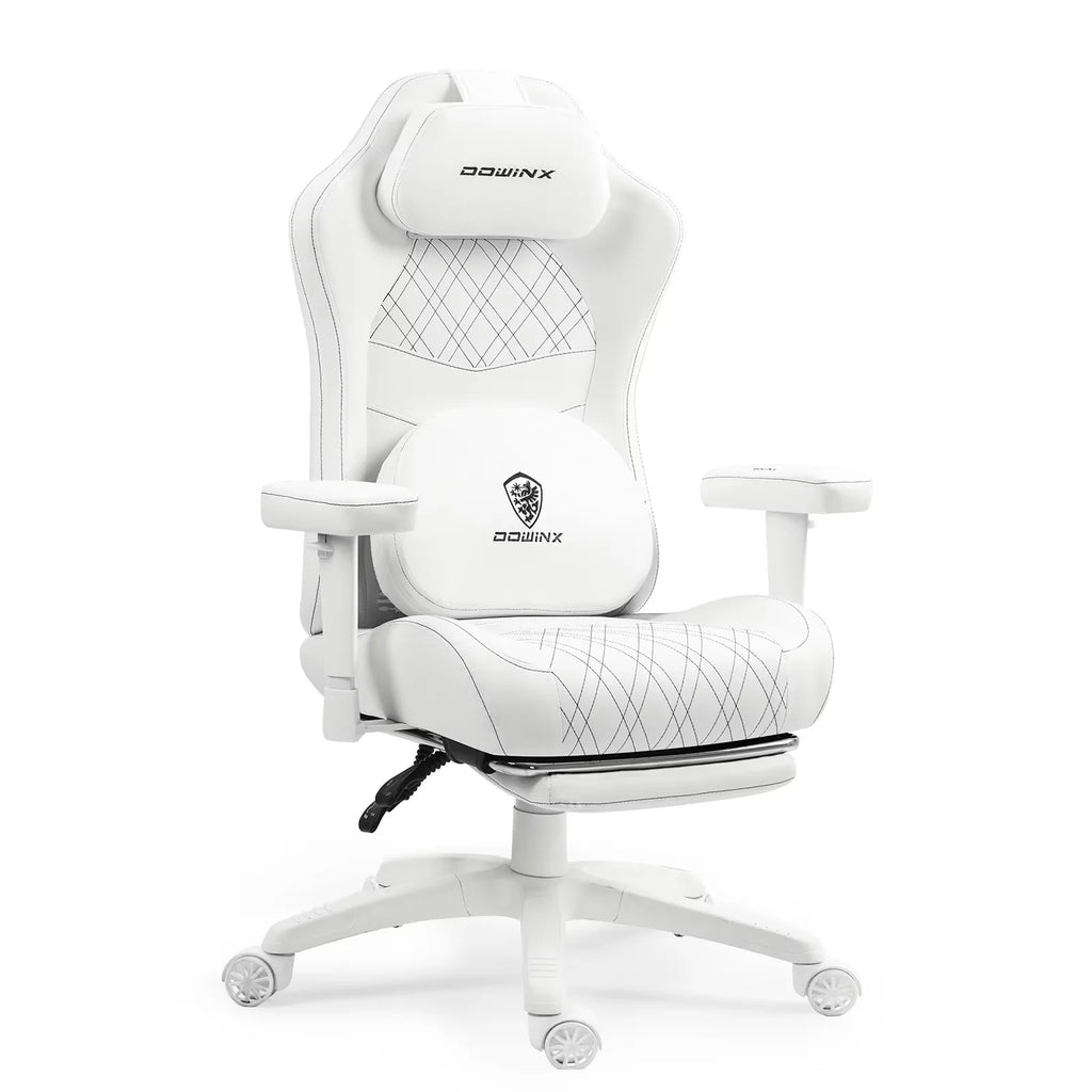 Dowinx Heated Massage Gaming Chair - Ergonomic Recliner with Pocket Spring Cushion, Adjustable Armrests & Footrest, Black-White
