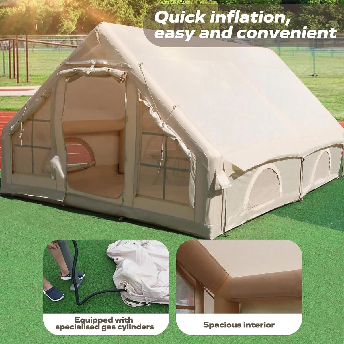 Gaonala 4-6 Person Inflatable Camping Tent with Pump Quick Setup 4-Season Family Tent Waterproof Windproof 420D Oxford Fabric