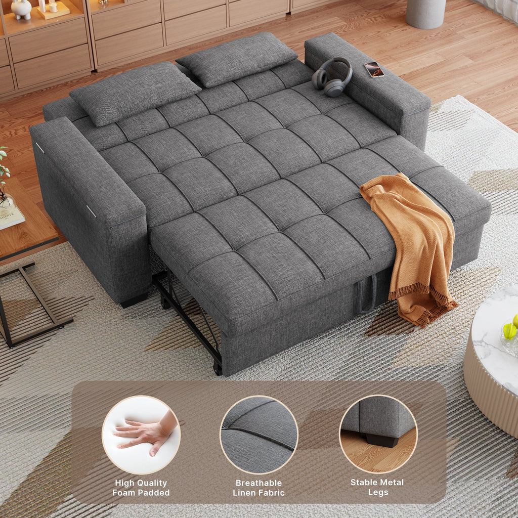 Sofa Bed, Lofka 3 in 1 Convertible Couch Bed with Storage Armrest and Adjustable Backrest for Living Room, Dark Gray