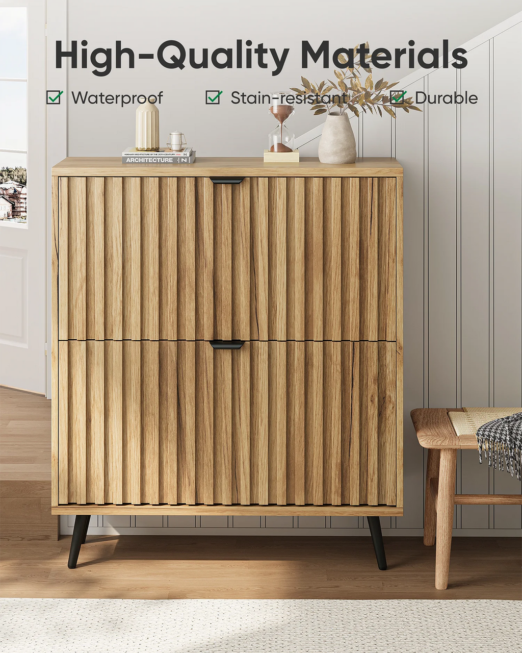 Smart FENDEE Shoe Cabinet with 2 Flip Drawers Freestanding 24 Pair Shoe Storage Cabinet for Entryway