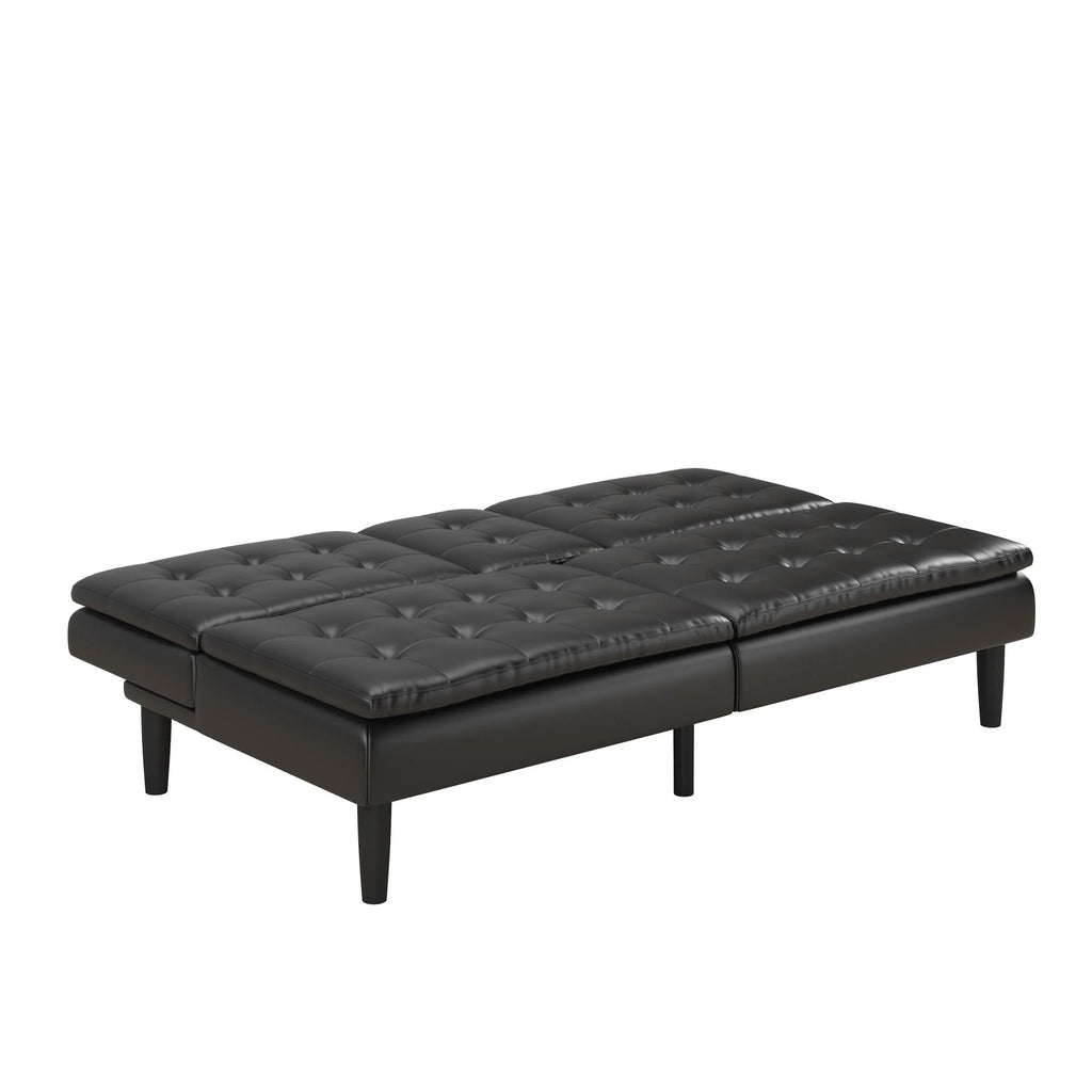 Mainstays Memory Foam 71.5" Futon with Cupholder and USB, Black Faux Leather