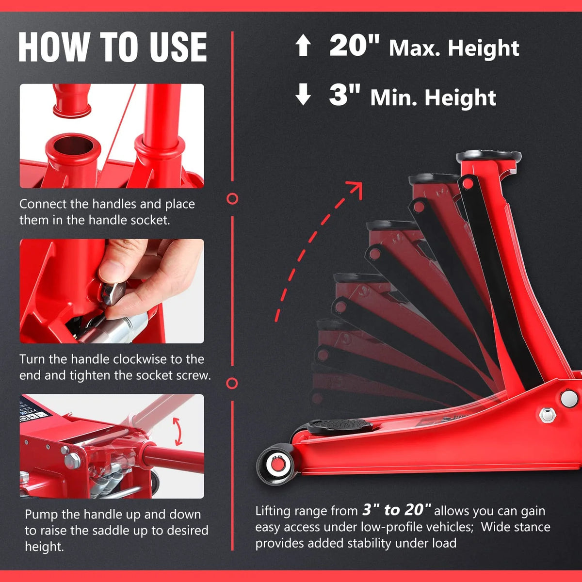 DNA Motoring TOOLS-00235 Low Profile Hydraulic Trolley Service Garage Floor Jack 3 Ton