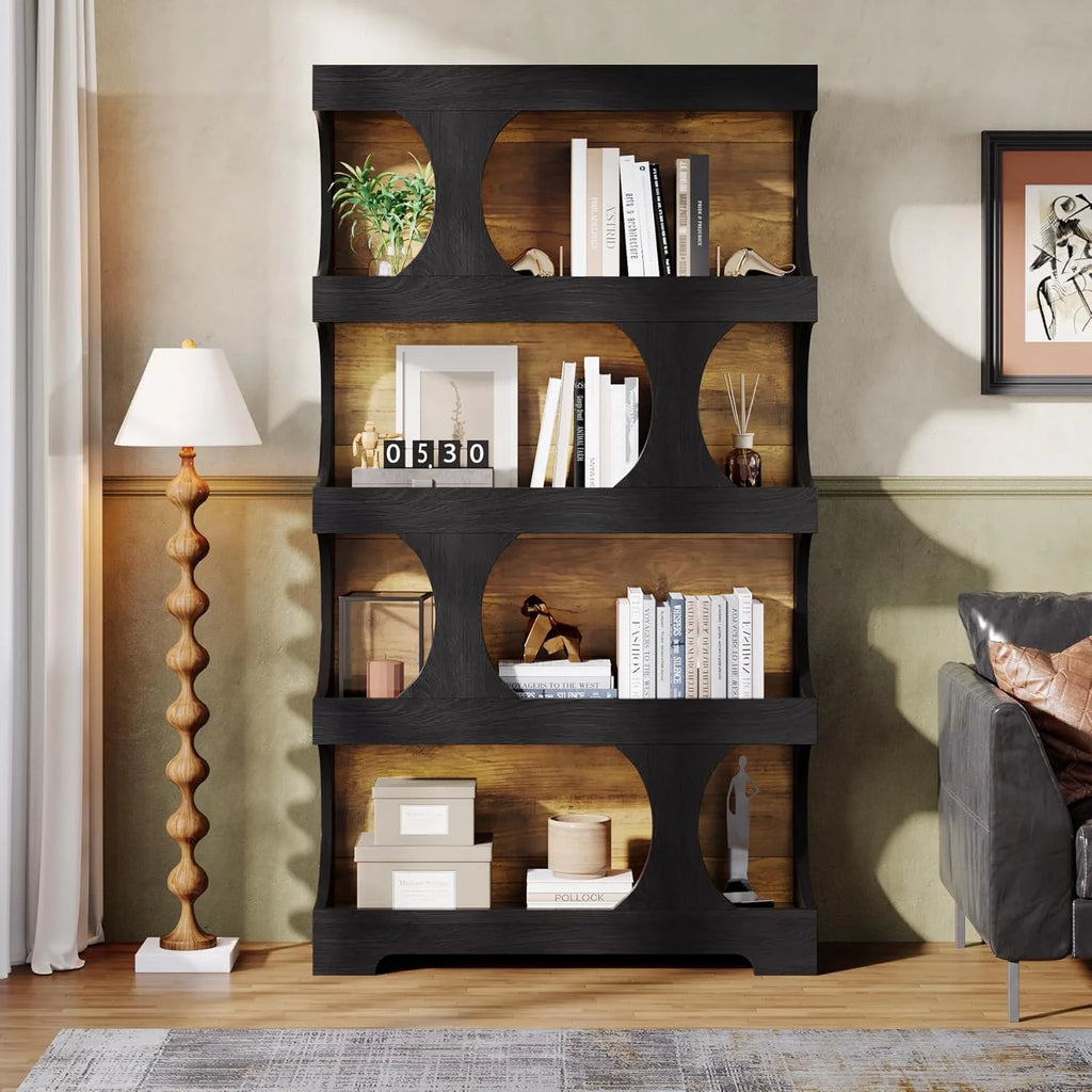 Tribesigns 71" Tall Bookcase, 4-Tier S-Shaped Bookshelf, Wood Decorative Storage Shelving, Modern Freestanding Display Shelves