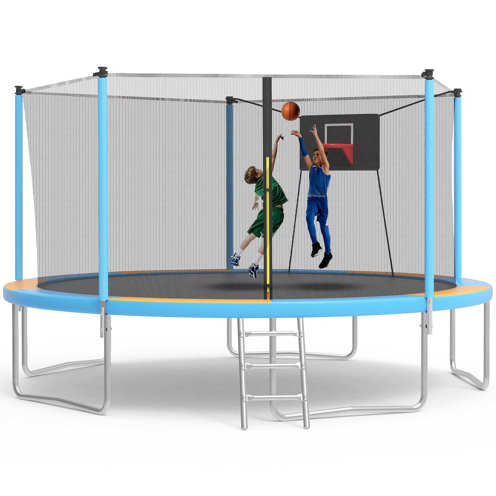 SHINPT 14ft Trampoline for Kids, Outdoor Trampoline with Net, Big Trampoline with Basketball Hoop and Ladder, Heavy Duty Trampoline with No-gap Design, Backyard Trampolines for Adult