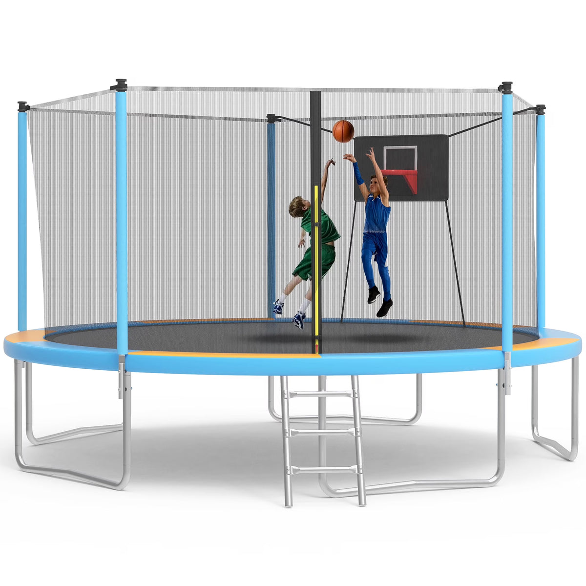 SHINPT 14ft Trampoline for Kids, Outdoor Trampoline with Net, Big Trampoline with Basketball Hoop and Ladder, Heavy Duty Trampoline with No-gap Design, Backyard Trampolines for Adult