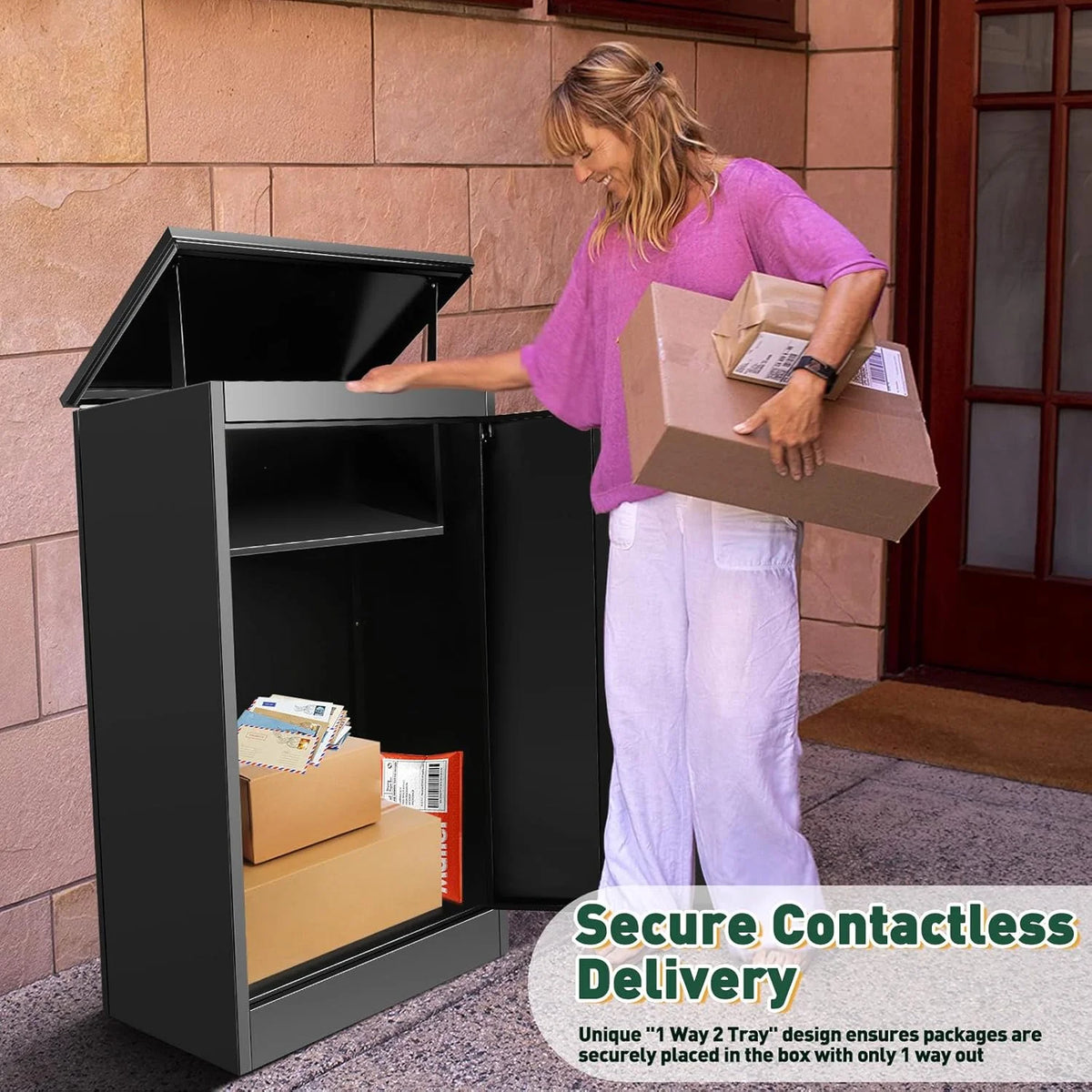 Gaonala Steel Package Delivery Box 19.6x14.4x44.9in Lockable Anti-Theft  Weather-Resistant Extra Large Mailbox For Porch Curbside Black