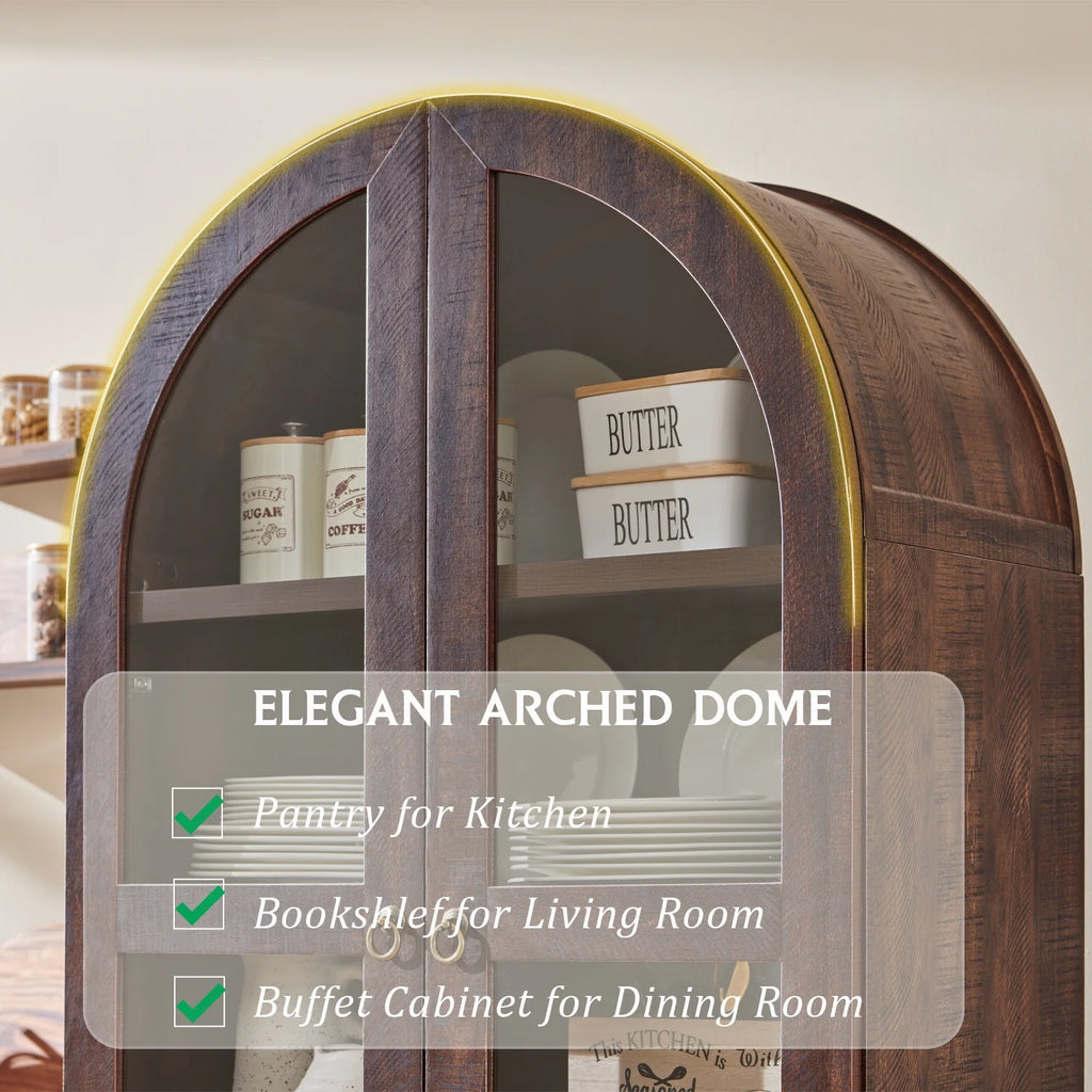 SinCiDo Arched Kitchen Pantry Storage Cabinet, 71-Inch Tall Wood Adjustable Shelves, 2 Doors, 2 Drawers