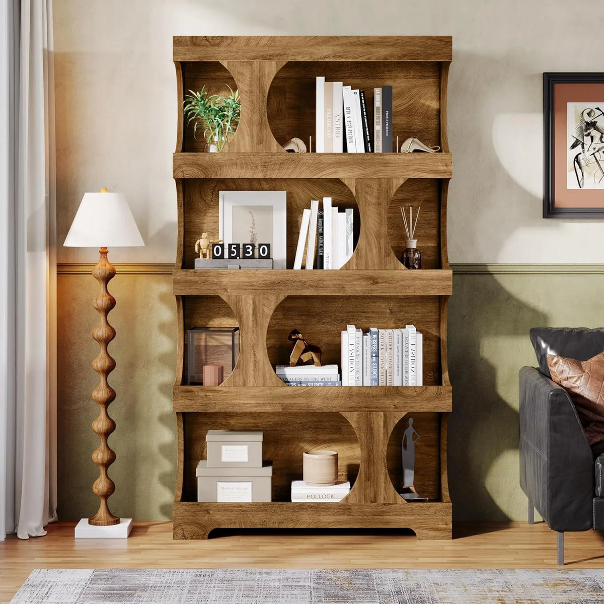 Tribesigns 71" Tall Bookcase, 4-Tier S-Shaped Bookshelf, Wood Decorative Storage Shelving, Modern Freestanding Display Shelves
