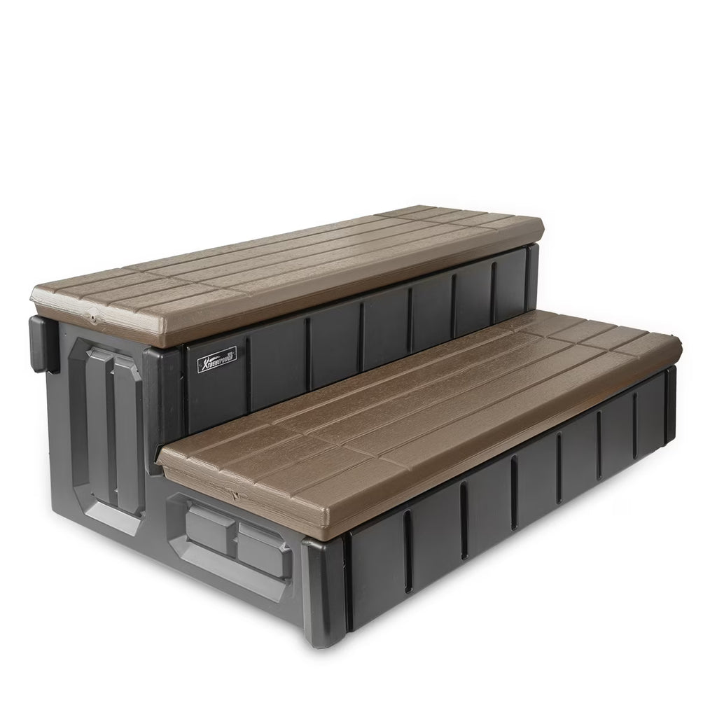 XtremepowerUS Hot Tub Steps With Storage, Spa Step, 36" Length, Camper/Deck Steps, Anti-Slip Brown
