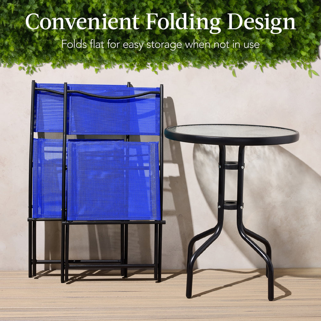 Best Choice Products 3-Piece Patio Bistro Dining Furniture Set w/ Glass Tabletop, Folding Chairs - Gray