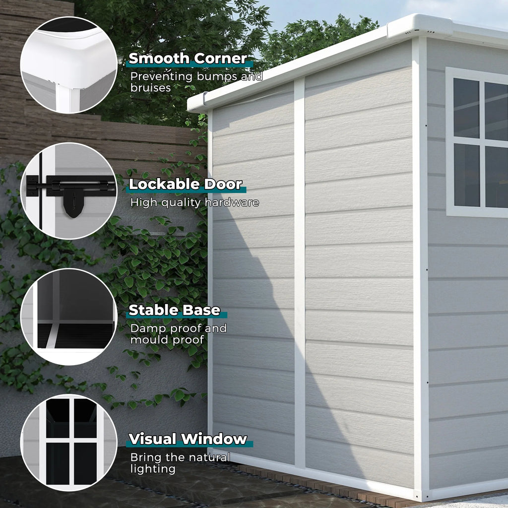 Outdoor Shed & Storage, Seizeen All-Weather Plastic Sheds 82'' H, Sloped Top Garden Shed with Window, Heavy-Duty Resin Outdoor Storage W/Floor, Gray