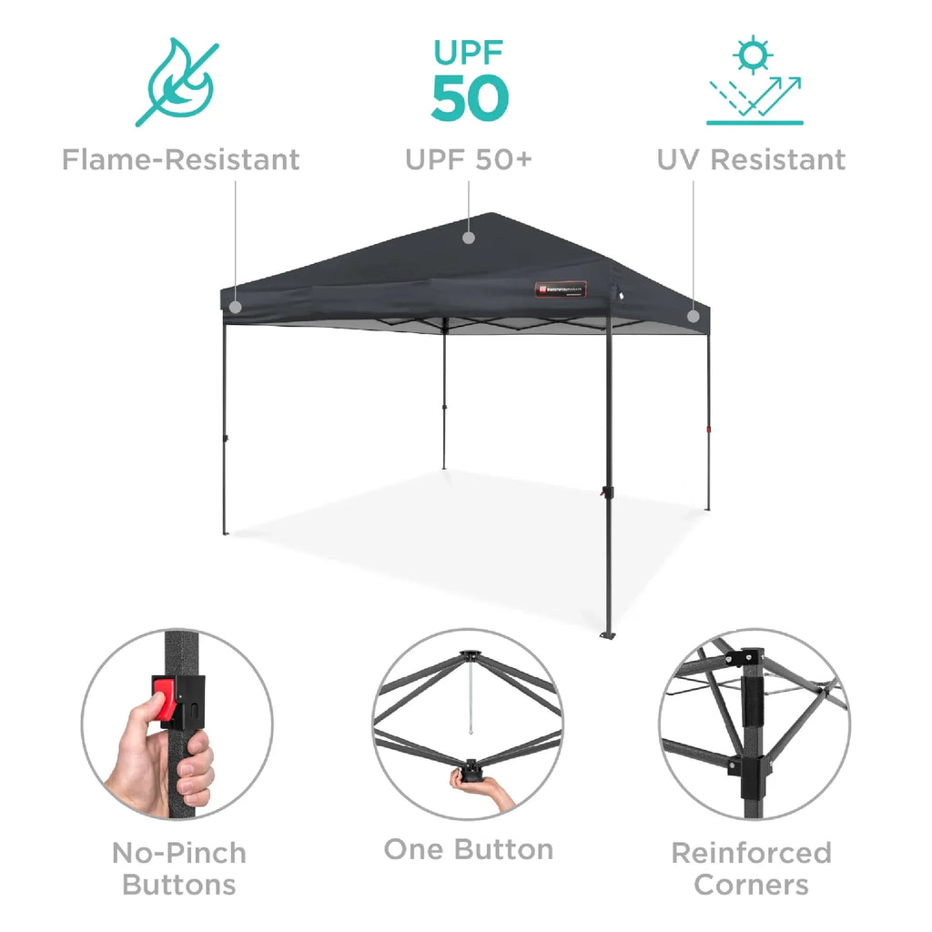 Best Choice Products 12x12ft Easy Setup Pop Up Canopy w/ 1-Button Setup, Wheeled Case, 4 Weight Bags - Navy Blue