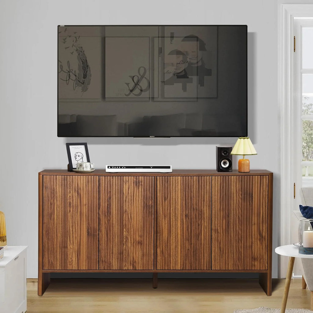 Wirrytor Sideboard Storage Cabinet with Doors and Shelves, Buffet Cabinet with Storage, Credenza Storage Cabinet for Kitchen, Wooden Fluted Cabinet, Under TV Cabinet with Storage - Black