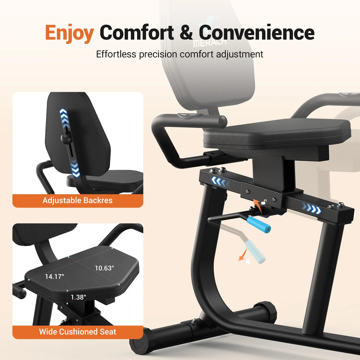 MERACH Recumbent Exercise Bikes for Home Sit Down Stationary Bicycle Magnetic 8 Levels Resistance Indoor Cycling Bike with Free APP