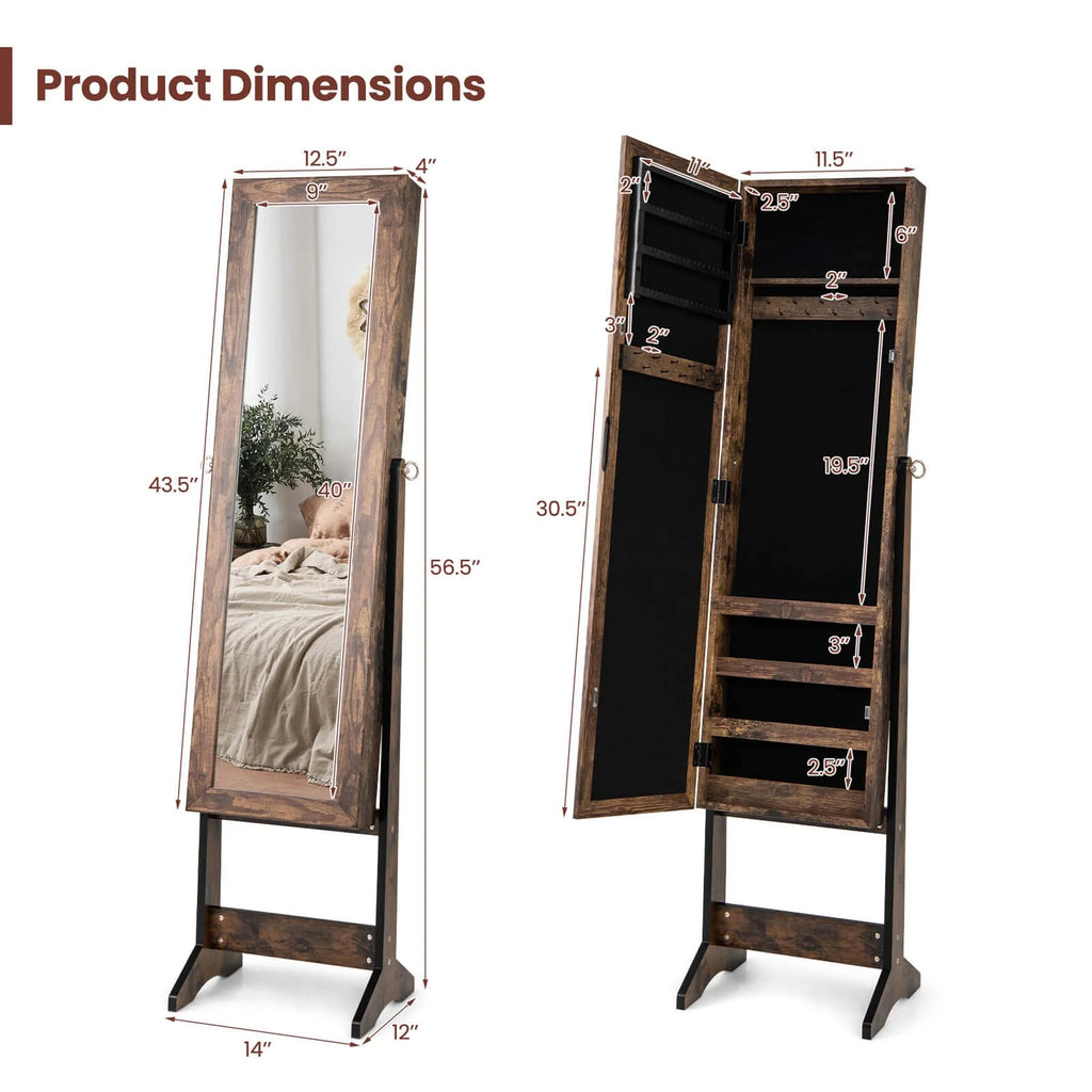 Costway Jewelry Mirrored Cabinet Armoire Organizer Storage Box w/ Stand Christmas Gift