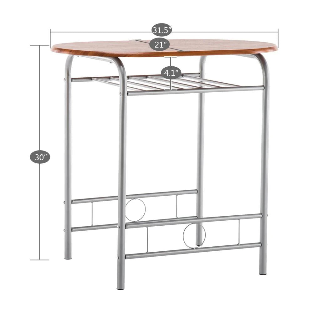 Zimtown 3 Piece Dining Set Compact 2 Chairs and Table Set with Metal Frame and Shelf Storage Bistro Pub Breakfast Space Saving for Apartment and Kitchen