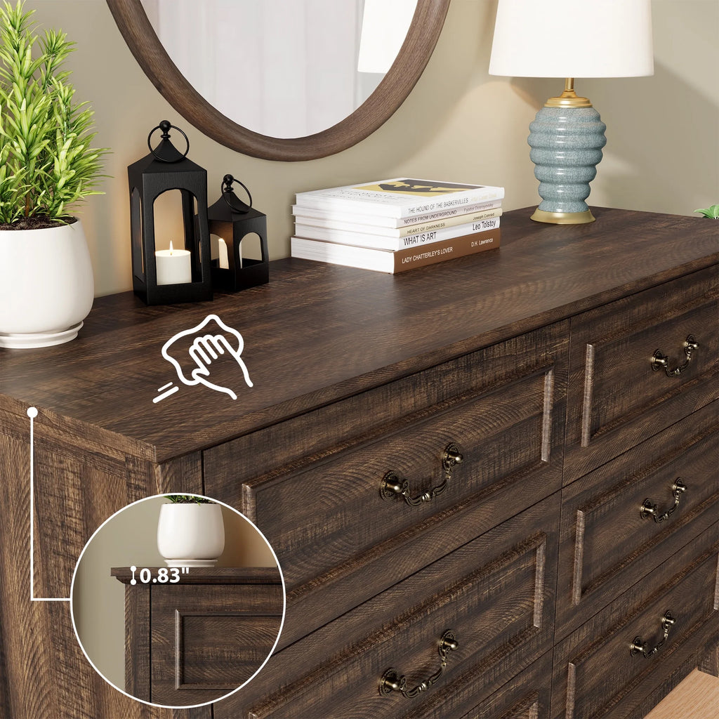 GIKPAL White Dresser for Bedroom, 6 Drawers Wood Dresser with Antique Handles, Farmhouse Rustic Chest of Drawers for Bedroom, Living Room, Entryway & Hallway