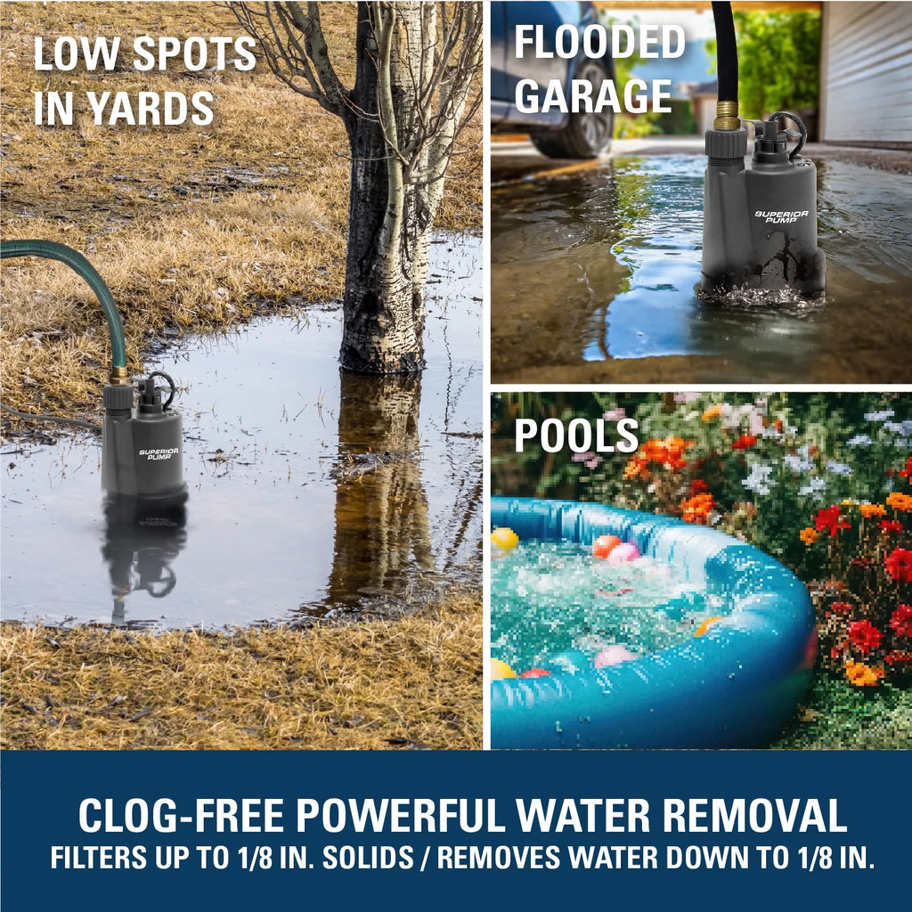 Superior Pump 91027 1/5HP Multi-Use Submersible Utility Pump with 25-Foot Hose Kit