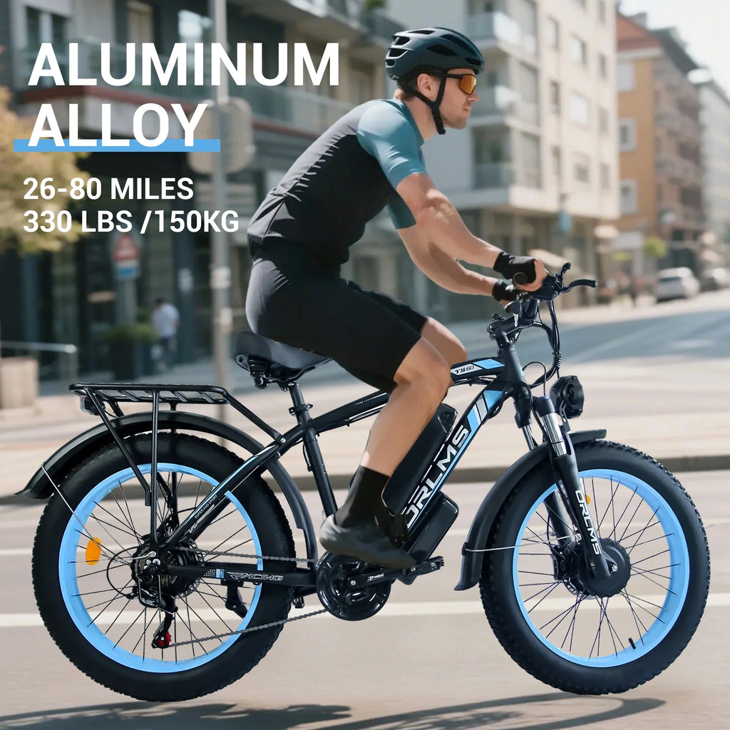 5000W (Peak) Electric-Bike for Adults, 60V 25AH Battery Electric Motorcycle, Dual-Motor-Ebike 50MPH Ebike, 26*4.0 Fat Tire Electric-Bicycle, AWD 21-Speed Mountain Bike for All-Road UL 2849
