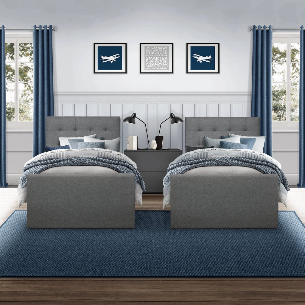 Emory Upholstered Twin Platform Bed with 2 Storage Drawers, Gray, by Hillsdale Living Essentials