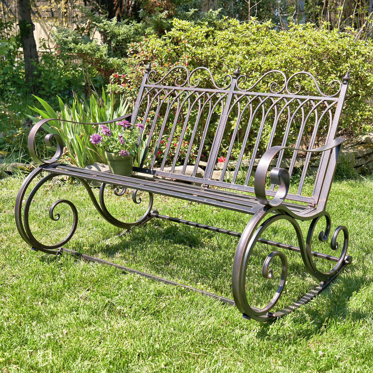 Outdoor Metal Rocking Arm Chair/Bench (Bench, Bronze)