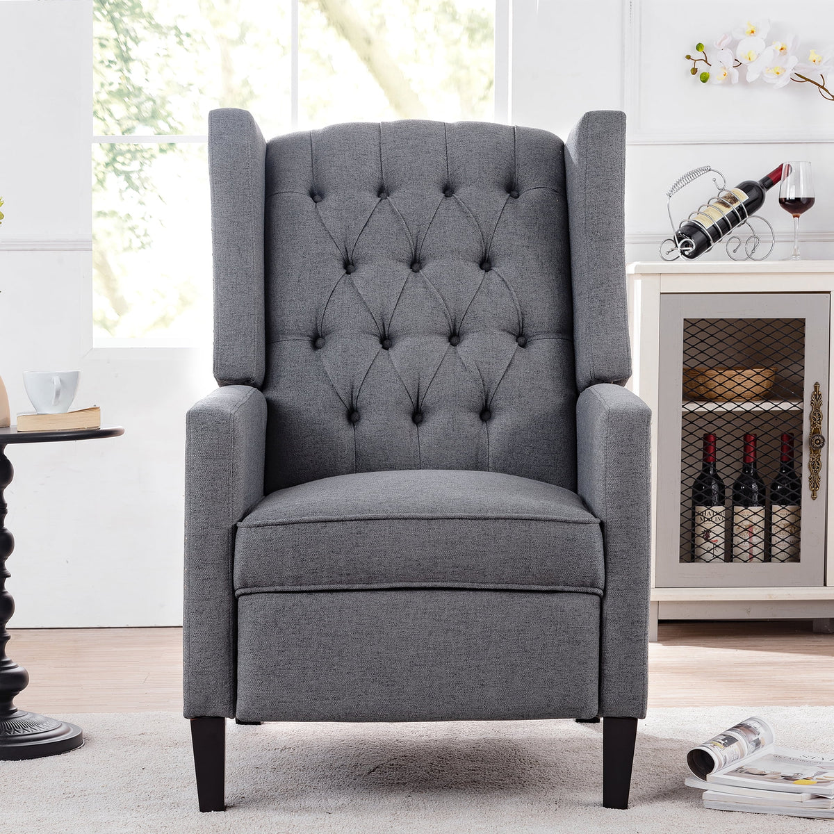 Recliner Chair, Living Room Chairs with Arms, Adjustable Single Reclining Sofa, Home Theater Seating Arm Chair with Thick Padded Seat, Footrest, Lounge Chair for Bedroom, Blue