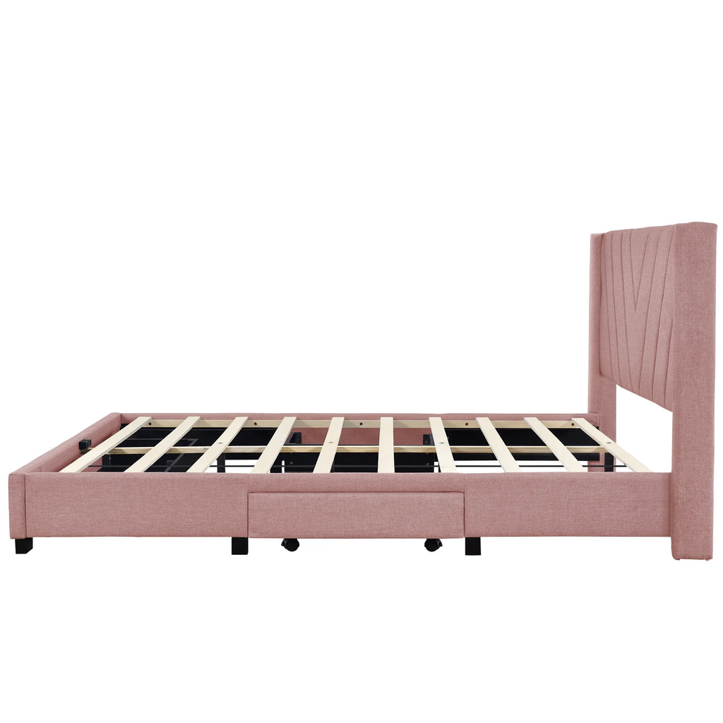 Sesslife Queen Bed Frame with Storage, New Upgraded Linen Upholstered Platform Bed with 3 Drawers, Queen Size Storage Bed with Headboard and Wooden Slats, No Box Spring Needed, Holds 500lbs, Beige