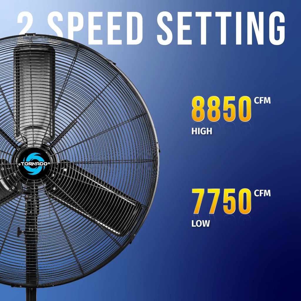 Tornado - 20 Inch High Velocity Metal Oscillating Pedestal Fan - Commercial, Industrial Use Water-Resistant