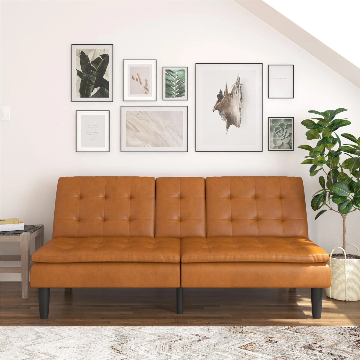 Mainstays Memory Foam 71.5" Futon with Cupholder and USB, Black Faux Leather