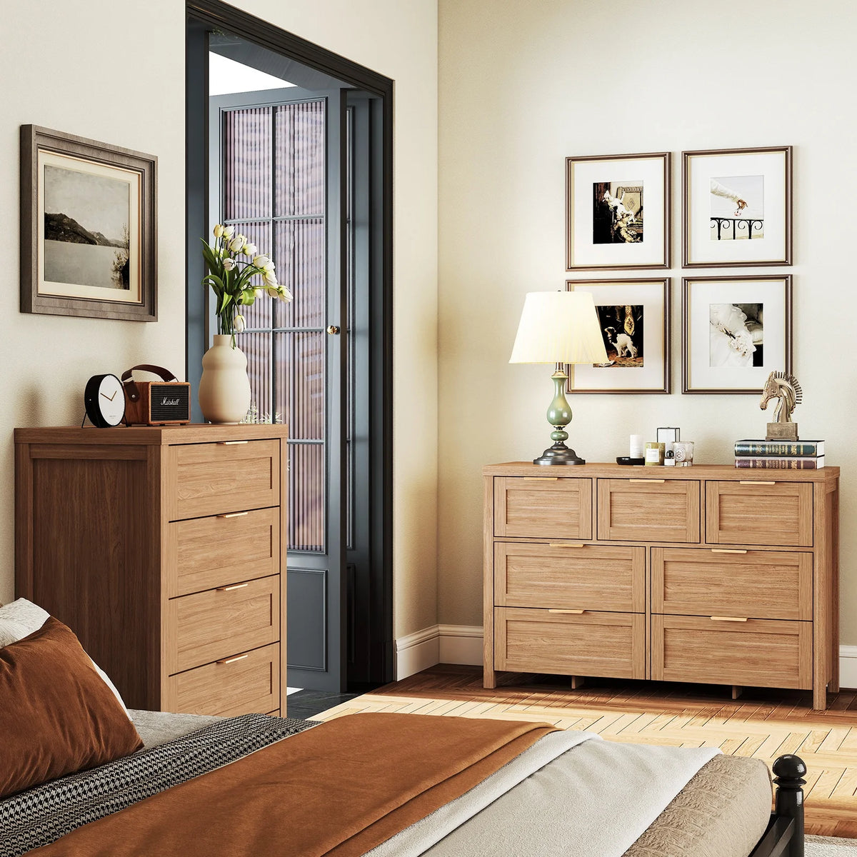 ARKANTOS Wooden 6 Drawer Double Dressers, Wide Chests of Drawers for Bedroom, Natural Oak