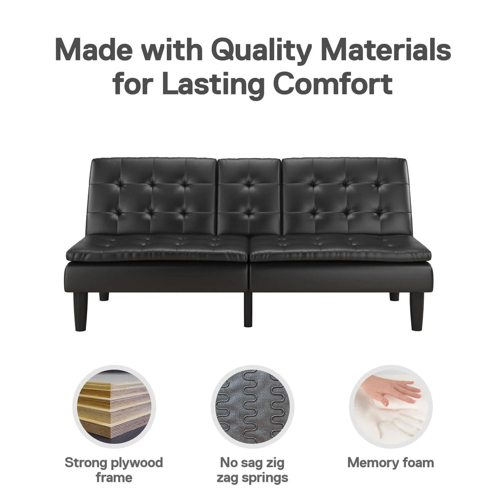 Mainstays Memory Foam 71.5" Futon with Cupholder and USB, Black Faux Leather