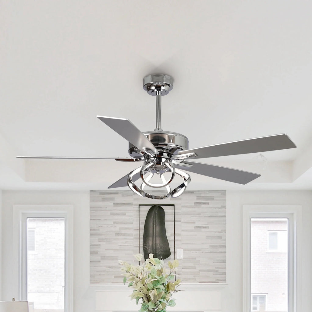 Parrot Uncle 52-Inch Contemporary Chrome Ceiling Fan with Integrated LED Lights and Remote Control