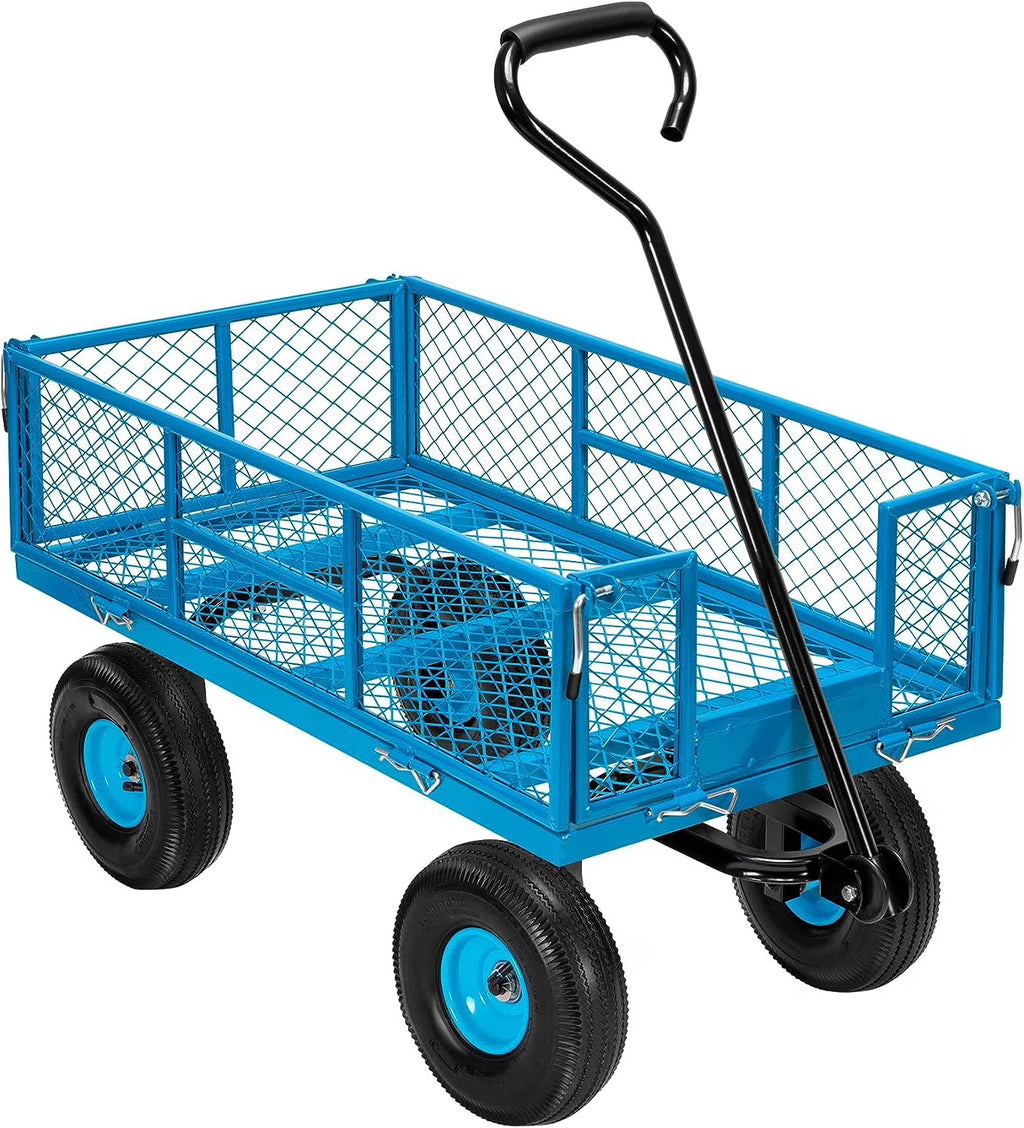 SPECSTAR Mesh Steel Garden Cart 880 lbs Capacity, 38" x 21" Folding Utility Wagon with 10 Inch Wheels