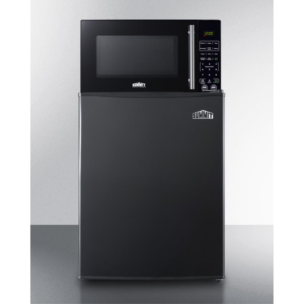 Compact all-refrigerator in black and microwave with built-in allocator, with brackets included (ships in 3 boxes on one pallet)