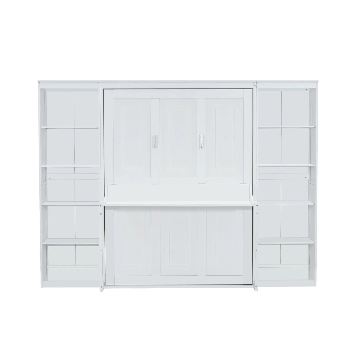 Euroco Wood Full Size Murphy Bed with Desk and Shelves, Space-Saving Wall Bed for Bedroom