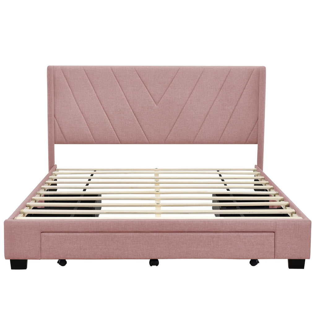 Sesslife Queen Bed Frame with Storage, New Upgraded Linen Upholstered Platform Bed with 3 Drawers, Queen Size Storage Bed with Headboard and Wooden Slats, No Box Spring Needed, Holds 500lbs, Beige