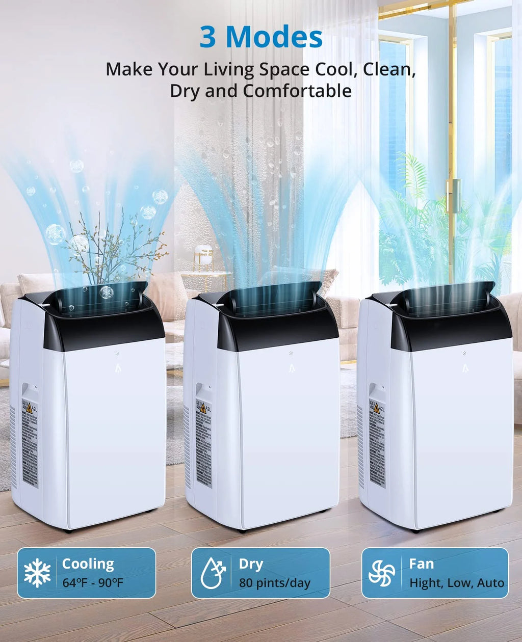 2025 New 14000 BTU Portable Air Conditioner Cools up to 750 Sq.Ft, 3-in-1 Quiet Portable AC Unit with Remote Control & Installation Kits for Large Room, 3 Speed, Auto Swing, 24H Timer