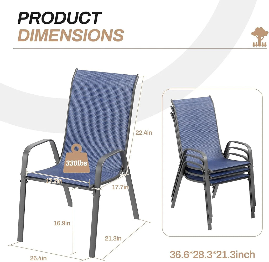 Pirecart Set of 4 Patio Dining Chairs, Textilene Outdoor Stacking Chairs for Poolside, Backyard, Garden