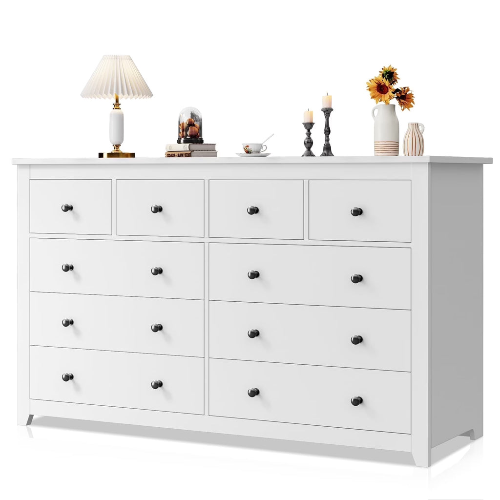 EnHomee White Dresser for Bedroom with 10 Drawers Modern Wood Dressers Chests of Drawers Wide Dresser for Adults