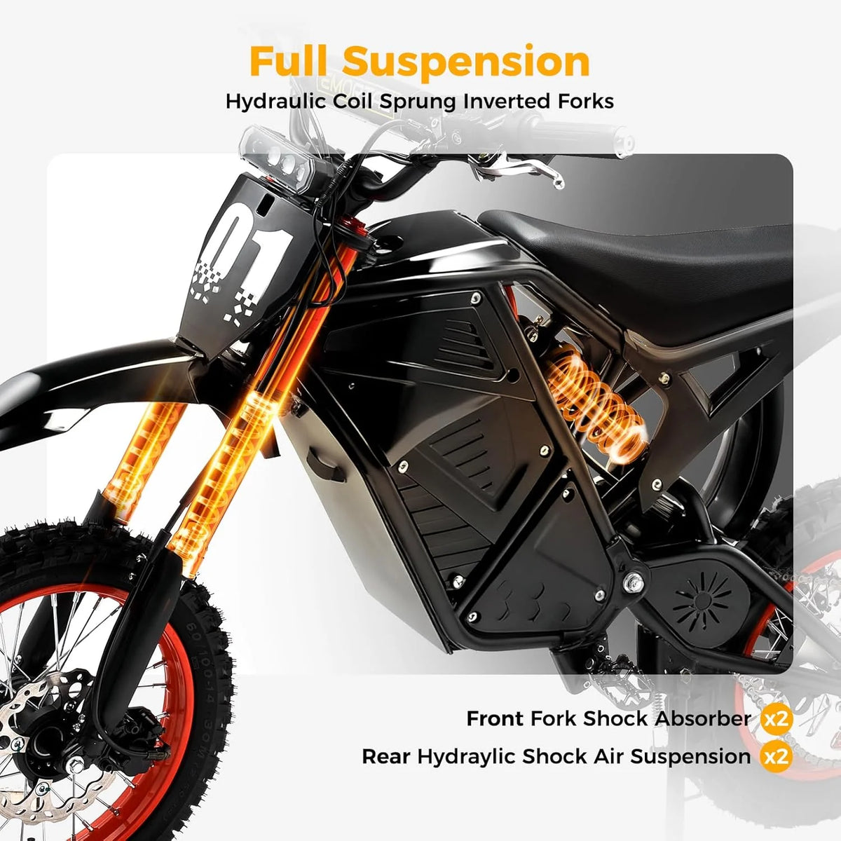 2000W Electric Dirt Bike for Adults Ridingtimes GT73 UL2849,Brushless Hub Motor,18.2AH*2 Electric Bike with 25\" tires digital screen Carbon Steel,Black