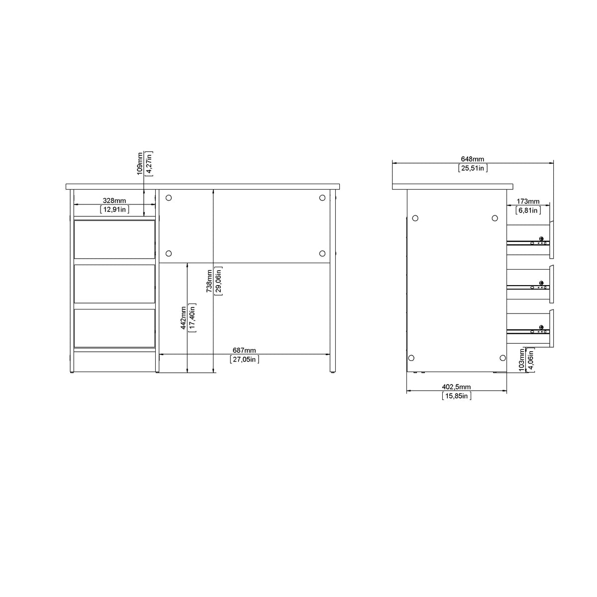 Tvilum Wes Writing Desk with 3 Storage Drawers and Open Shelf for Adults, White